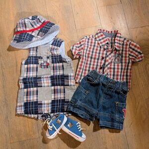 Carter's Blue Plaid Baby Outfit with Sneakers Bundle
